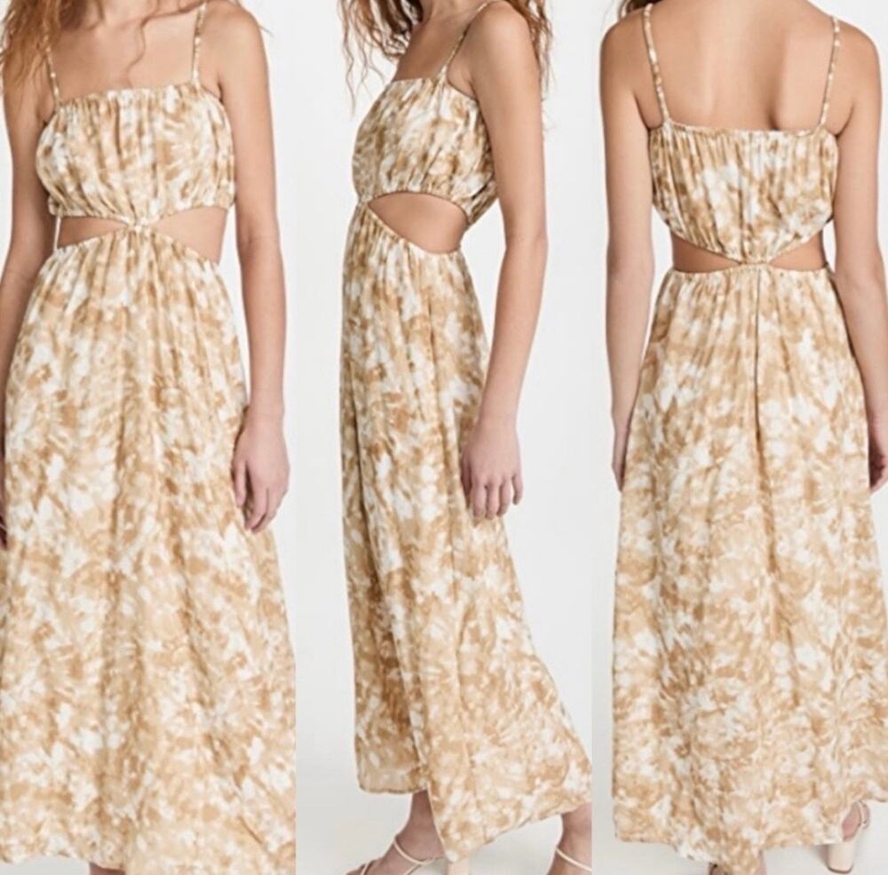 Revolve Faithfull the Brand Celina Tie Dye Midi Dress Stone Cutout Sundress 12